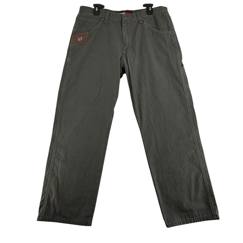 Wrangler Riggs 100% Cotton Workwear Pants Mens 36x30 Green Ripstop Carpenter